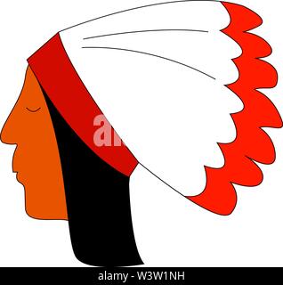 Rosso indiano con le piume, illustrazione, vettore su sfondo bianco Illustrazione Vettoriale