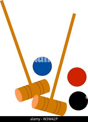 Croquet con sfere, illustrazione, vettore su sfondo bianco. Illustrazione Vettoriale