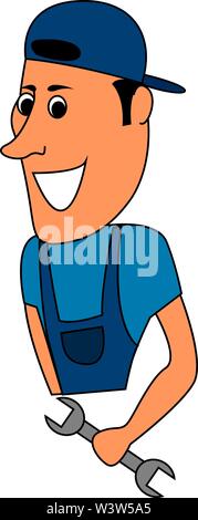 Meccanico con strumenti, illustrazione, vettore su sfondo bianco. Illustrazione Vettoriale