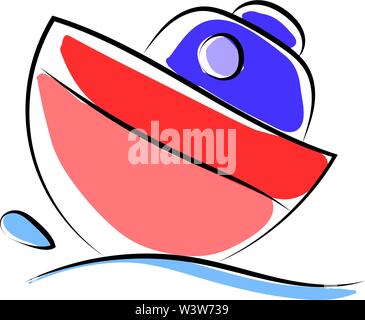 Piccola barca sul mare, illustrazione, vettore su sfondo bianco. Illustrazione Vettoriale