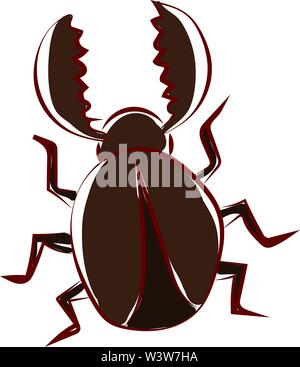 Brown beetle bug, illustrazione vettore su sfondo bianco. Illustrazione Vettoriale