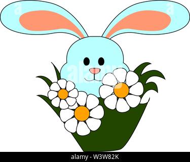 Bunny con fiori, illustrazione vettore su sfondo bianco. Illustrazione Vettoriale