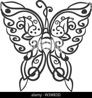 Disegno a farfalla, illustrazione vettore su sfondo bianco. Illustrazione Vettoriale