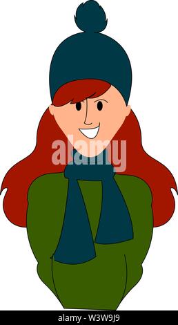 La ragazza con la giacca verde, illustrazione vettore su sfondo bianco. Illustrazione Vettoriale