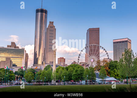 Tramonto in Atlanta at Centennial Olympic Park Foto Stock