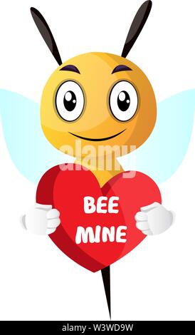 Bee tenendo il cuore, illustrazione, vettore su sfondo bianco. Illustrazione Vettoriale