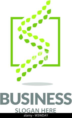 Foglia piana come spirale di DNA logo logo design, abstract lettera s anta con linee quadrate vettore logo Illustrazione Vettoriale
