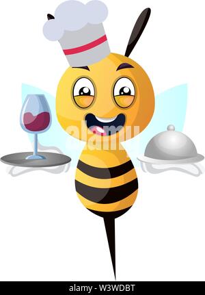 Ape come cameriere, illustrazione vettore su sfondo bianco. Illustrazione Vettoriale