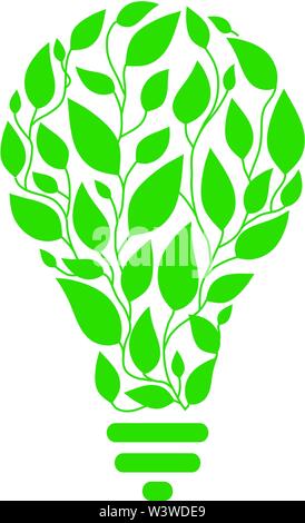 Foglia verde con il concetto della lampadina per idea fresca e risparmio energetico Eco concetto del logo Illustrazione Vettoriale
