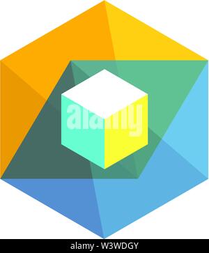 Creative forma di esagono il colore e il colore della scatola logo vettore di concetto Illustrazione Vettoriale