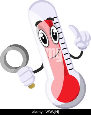Termometro con lente di ingrandimento, illustrazione vettore su sfondo bianco. Illustrazione Vettoriale