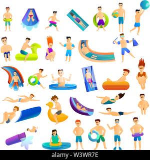 Aquapark set di icone. Cartoon set di aquapark icone vettoriali per il web design Illustrazione Vettoriale
