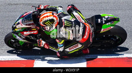 Jul 14, 2019 Monterey, CA, U.S.A. # 1 Jonathan Rea a sua volta 9 durante il Motul FIM Superbike World Championship Geico U.S. Giro del Mondo SBK gara 2 a Weathertech Raceway Laguna Seca Monterey, CA Thurman James / CSM Foto Stock