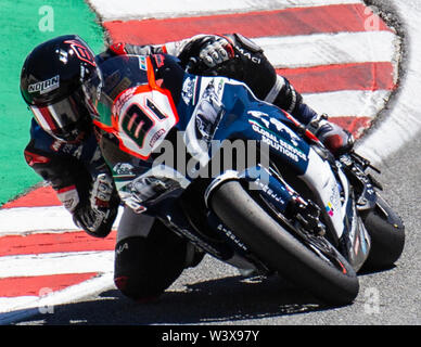 Jul 14, 2019 Monterey, CA, U.S.A. # 81 Jordi Torres uscente del cavatappi durante il Motul FIM Superbike World Championship Geico U.S. Giro del Mondo SBK gara 2 a Weathertech Raceway Laguna Seca Monterey, CA Thurman James / CSM Foto Stock