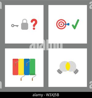 Icona vettore concetto set. Lucchetto senza keyhole bulls eye successo bersaglio, pittura a parete, lampadina luce di unire le idee. Illustrazione Vettoriale