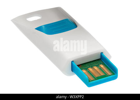 Thumb Drive USB isolato su sfondo bianco Foto Stock