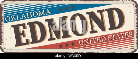 Benvenuto a Edmond Oklahoma vintage metallo arrugginito segno su uno sfondo bianco, illustrazione vettoriale Illustrazione Vettoriale