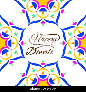 Creative bella diwali greeting card decorata con colorate diyas design Illustrazione Vettoriale