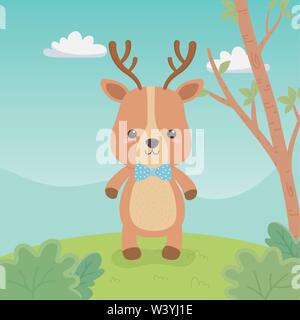 Carino e un po' di renne nel campo vector illustration design Illustrazione Vettoriale