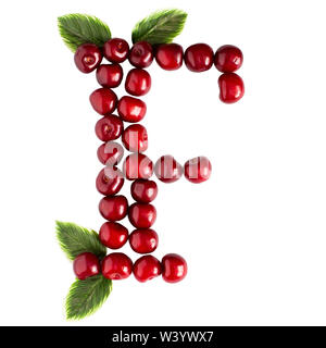 Uno inglese lettera F alfabeto di ciliegie mature. Isolare su sfondo bianco. Estate, sano concetto. Succose bacche. Foto Stock