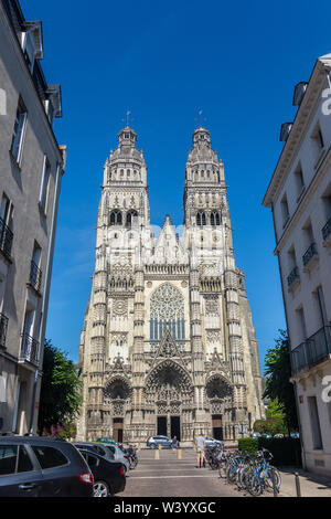 Saint Gatien facciata della cattedrale, Tours, Francia. Foto Stock