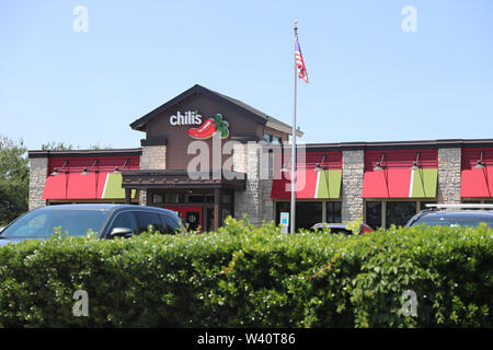 Princeton, NJ, Stati Uniti d'America. Giugno 23, 2019:Chili's ristorante esterno. Il Chili's Grill & Bar è un ristorante informale e catena con sedi nel Regno S Foto Stock