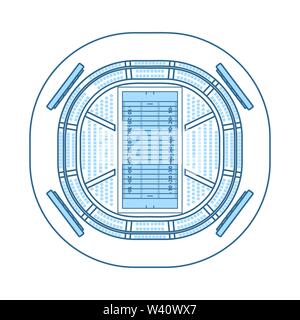 American Football Stadium Bird's-eye icona. Linea sottile con riempimento blu Design. Illustrazione Vettoriale. Illustrazione Vettoriale