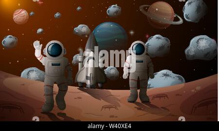 Astronauta nello spazio illustrazione della scena Illustrazione Vettoriale
