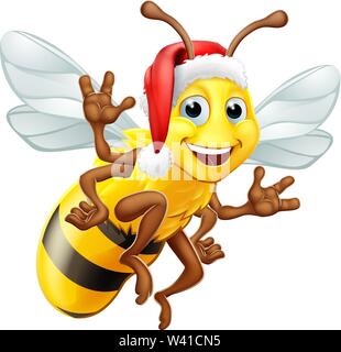 Il miele Bumble Bee in Santa Natale Hat Cartoon Illustrazione Vettoriale