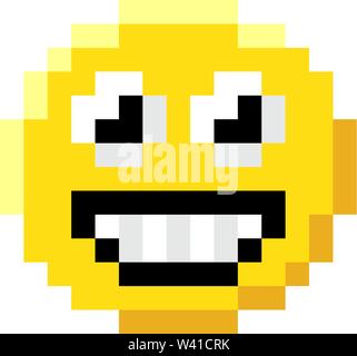 Emoticon faccia arte pixel a 8 bit Video Game Icona Illustrazione Vettoriale