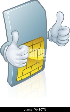 Mobile Phone Sim Card mascotte cartoon Illustrazione Vettoriale