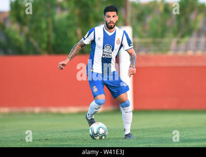 La pipa del RCD Espanyoll durante la partita amichevole tra CF Peralada e RCD Espanyol. Municipal de Peralada Stadium. Girona, Spagna - 16 luglio 2019. Foto Stock