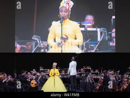 Luglio 12, 2019 - attrice e cantante Cynthia Erivo esegue con la San Diego Symphony. (Credito Immagine: © Rishi Deka/ZUMA filo) Foto Stock