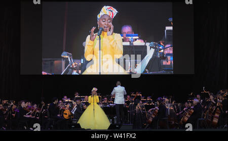 Luglio 12, 2019 - attrice e cantante Cynthia Erivo esegue con la San Diego Symphony. (Credito Immagine: © Rishi Deka/ZUMA filo) Foto Stock