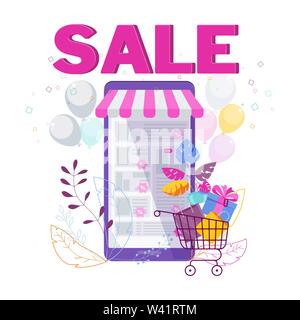 In vendita in negozio online. I siti di E-Commerce, Mobile Apps. Illustrazione Vettoriale