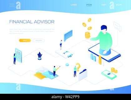 Consulente finanziario - moderno colorato isometrica banner web Illustrazione Vettoriale