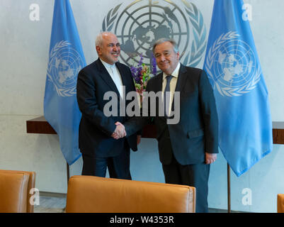 Iran il Ministro per gli Affari Esteri MOHAMMAD JAVAD Zarif incontra con il Segretario Generale delle Nazioni Unite Antonio Guterres presso la sede delle Nazioni Unite (foto di Lev Radin / Pacific Stampa) Foto Stock