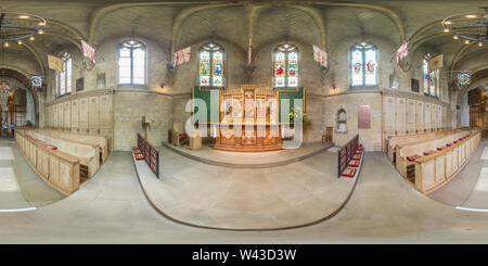 Visualizzazione panoramica a 360 gradi di Cappella laterale (dedicata a Norfolk reggimento) presso la Santa e indivisa Trinità cattedrale di Norwich.