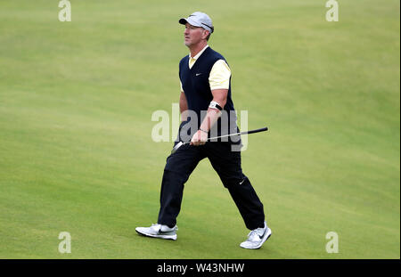 Durante la seconda giornata del Campionato Open 2019 presso il Royal Portrush Golf Club. Foto Stock