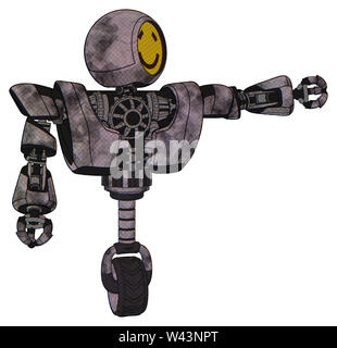 Robot contenente elementi: testa rotonda gialla faccia felice, pesante nella parte superiore del torace, pesante mech torace, monociclo ruota. Materiale: sketch pad nuvoloso macchie. Foto Stock