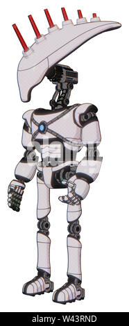 Droid contenenti elementi: piana allungata cranio testa, torace luce exoshielding, azzurro energia core, Ultralight piede exosuit. Materiale: halftone bianco... Foto Stock