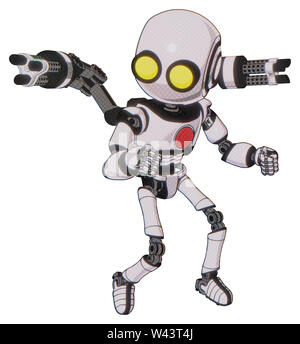 Robot contenente elementi: testa rotonda, grandi occhi gialli, luce exoshielding torace, rosso pulsante del torace, minigun gruppo posteriore, Ultralight piede exosuit. Foto Stock