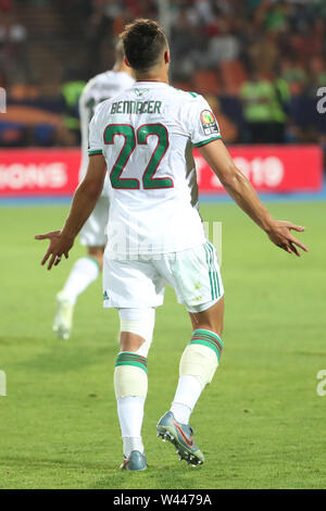 Il Cairo, Egitto. 19 Luglio, 2019. Algeria in Ismael Bennacer reagisce durante il 2019 Africa Coppa delle Nazioni finale di partita di calcio tra Senegal e Algeria a Il Cairo International Stadium. Credito: Gehad Hamdy/dpa/Alamy Live News Foto Stock