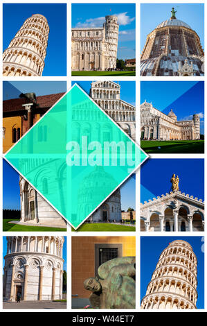 Collage di foto di Pisa - Italia in formato 2:3. Con la Torre Pendente in Piazza dei Miracoli. UNESCO famoso sito, situato in Toscana Foto Stock