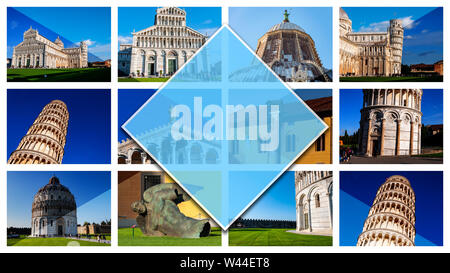 Collage di foto di Pisa - Italia in formato 2:3. Con la Torre Pendente in Piazza dei Miracoli. UNESCO famoso sito, situato in Toscana Foto Stock