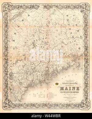 Colton's railroad & township mappa dello stato del Maine, con porzioni del New Hampshire, New Brunswick e Canada Foto Stock