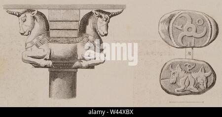 Capitale della colonna da Persepolis moneta dalla Cilicia, mostrando un toro - Cockerell Charles Robert & Kinnard William & Donaldson Thomas Leverton & Jenkins William & Railton William - 1830. Foto Stock