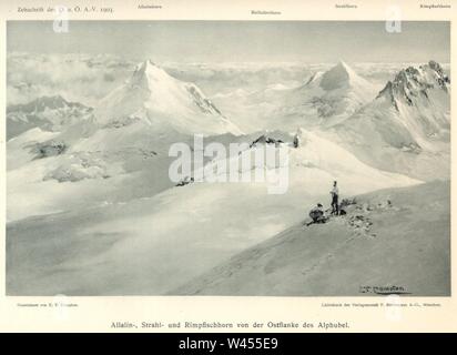 Compton, 1903, Allalin-, Strahl- und Rimpfischhorn von der Ostflanke des Alphubel. Foto Stock