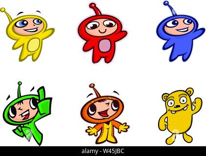 Cartoon di uomini in costumi, personaggi in un appartamento di stile. Immagine vettoriale isolati su sfondo bianco. Caratteri del marchio per la stampa e il web. Lo stile comico. M Illustrazione Vettoriale