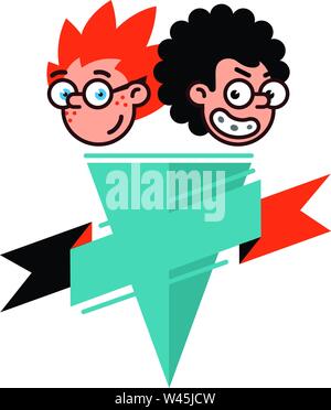 I personaggi dei cartoni animati geek in un appartamento di stile. Immagine vettoriale isolati su sfondo bianco. Comics logo dell'azienda. Avatar, le icone dei caratteri per la stampa Illustrazione Vettoriale